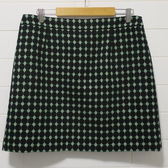 HOBBS LONDON WOOL MINI SKIRT PRINT GREEN BLACK 10 preppy office classic holiday - Picture 2 of 9